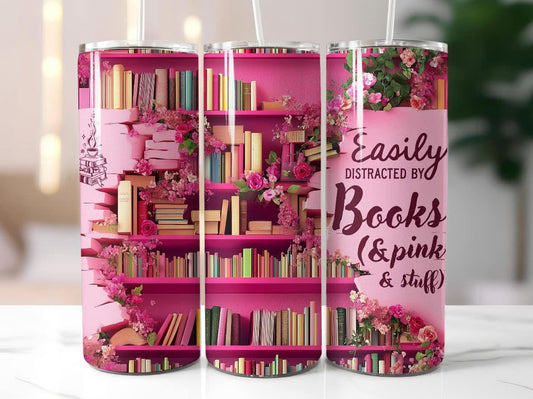 distracted by books and pink stuff